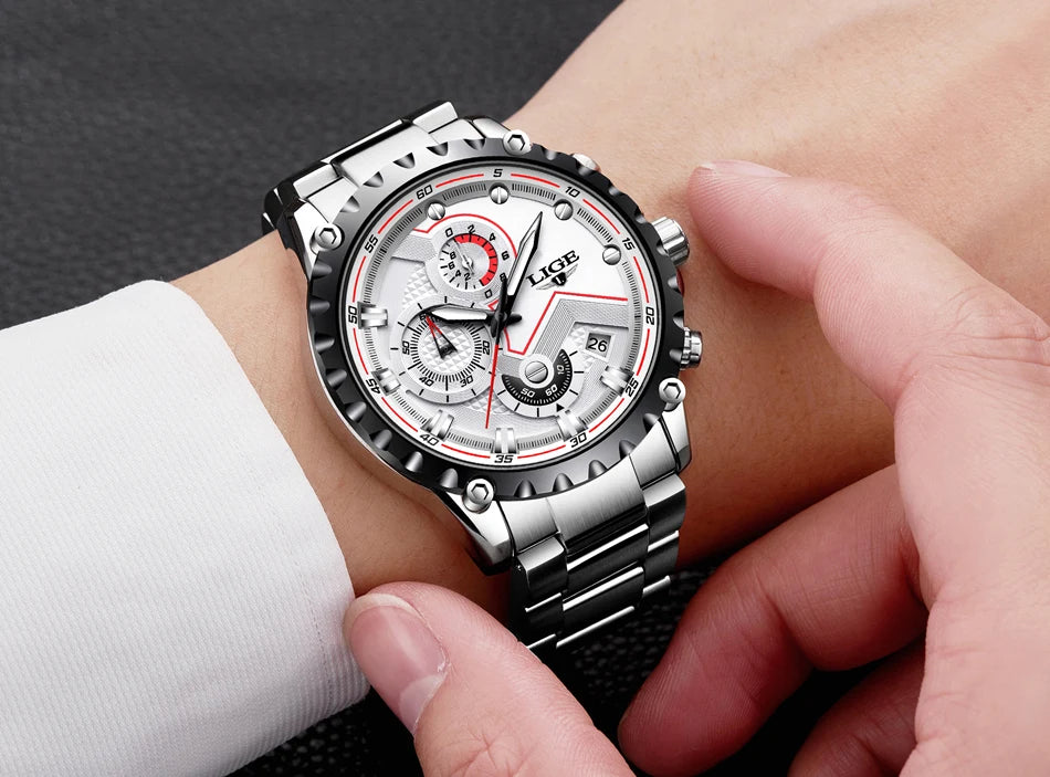 2025 LIGE Men Watch Fashion Quartz Watch Mens Top Brand Luxury All Steel Business Waterproof Sport Watch Relogio Masculino+BOX