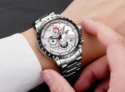 2025 LIGE Men Watch Fashion Quartz Watch Mens Top Brand Luxury All Steel Business Waterproof Sport Watch Relogio Masculino+BOX