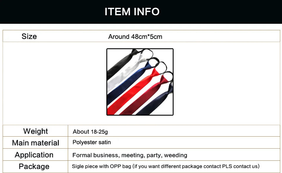 HUISHI Pre-tied Zipper Tie Neck Mens Skinny 5cm Zipper Neckties Red Black Blue Solid Color Slim Narrow Entertainment Party