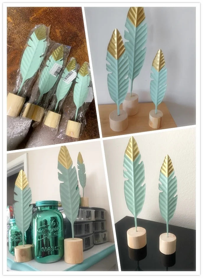 Modern Feather Wooden Decorations Simple Miniature Figurines for Living Room Table Office Home Decoration Accessories