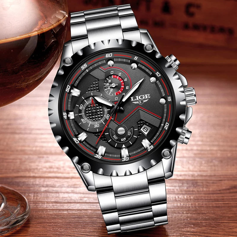 2025 LIGE Men Watch Fashion Quartz Watch Mens Top Brand Luxury All Steel Business Waterproof Sport Watch Relogio Masculino+BOX