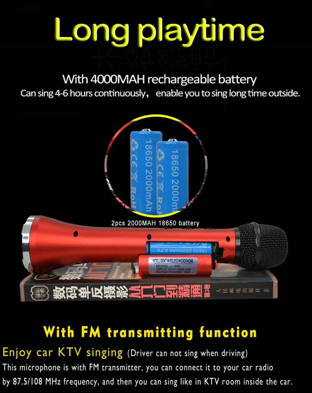 XIAOKOA L-698 15W Wireless Karaoke Microphone Bluetooth Speaker 4000mah 2in1 Handheld Sing&Recording KTV Player for iOS/Android