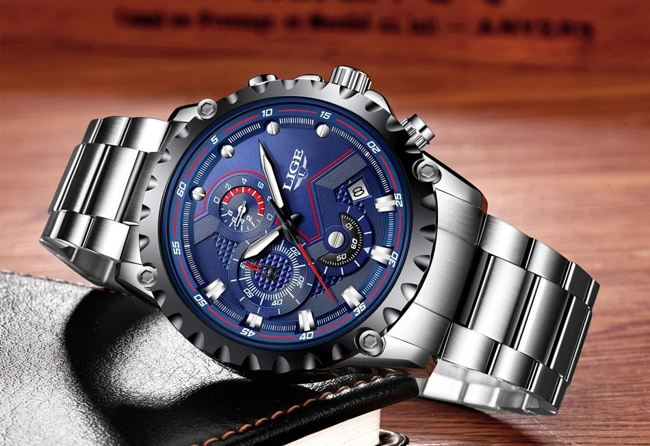 2025 LIGE Men Watch Fashion Quartz Watch Mens Top Brand Luxury All Steel Business Waterproof Sport Watch Relogio Masculino+BOX