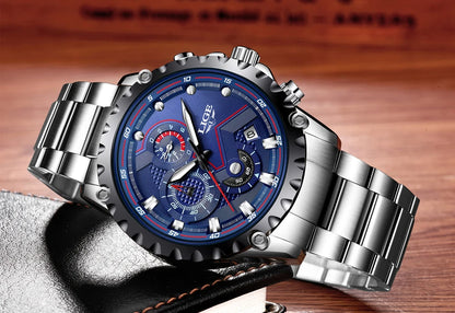 2025 LIGE Men Watch Fashion Quartz Watch Mens Top Brand Luxury All Steel Business Waterproof Sport Watch Relogio Masculino+BOX