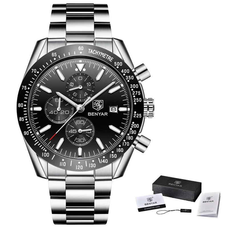 Men Watch BENYAR Top Brand Luxury Full Steel Business Quartz Watch Men Casual Waterproof Sports Watches Clock Relogio Masculino