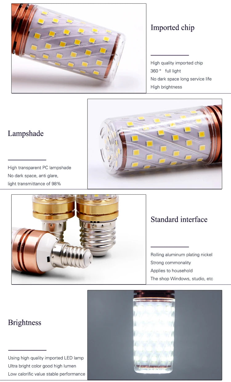 1Pcs/lot E27 E14 LED Lamp light SMD 2835 12W 16W 60LEDS 80LEDS lamps lights 220V Bulbs LED Corn Candle bulb 2 Color Temperatures