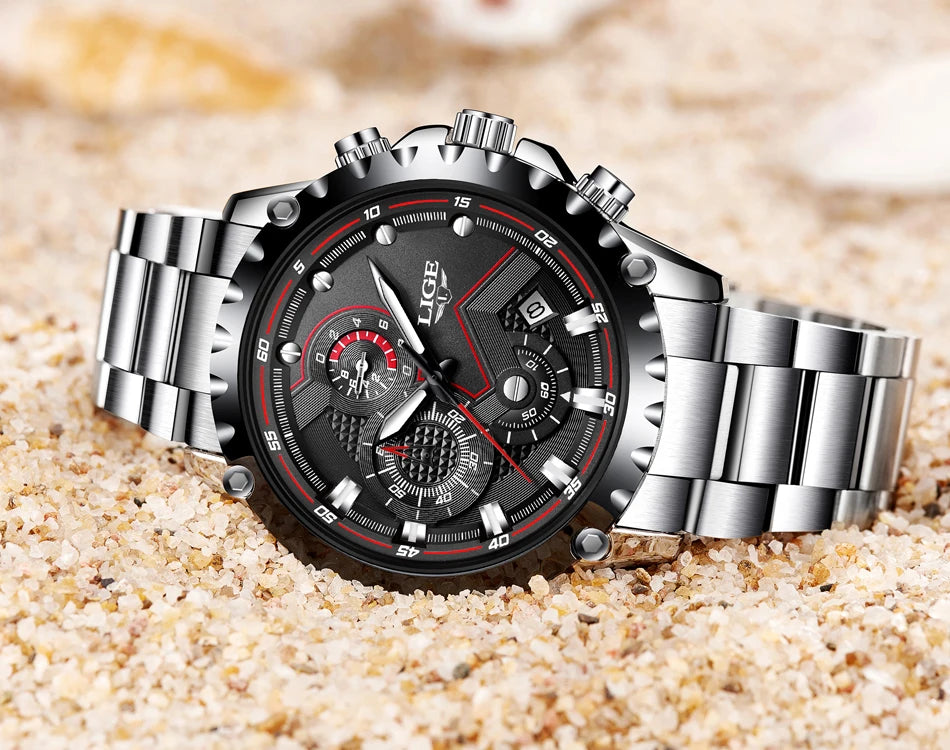 2025 LIGE Men Watch Fashion Quartz Watch Mens Top Brand Luxury All Steel Business Waterproof Sport Watch Relogio Masculino+BOX