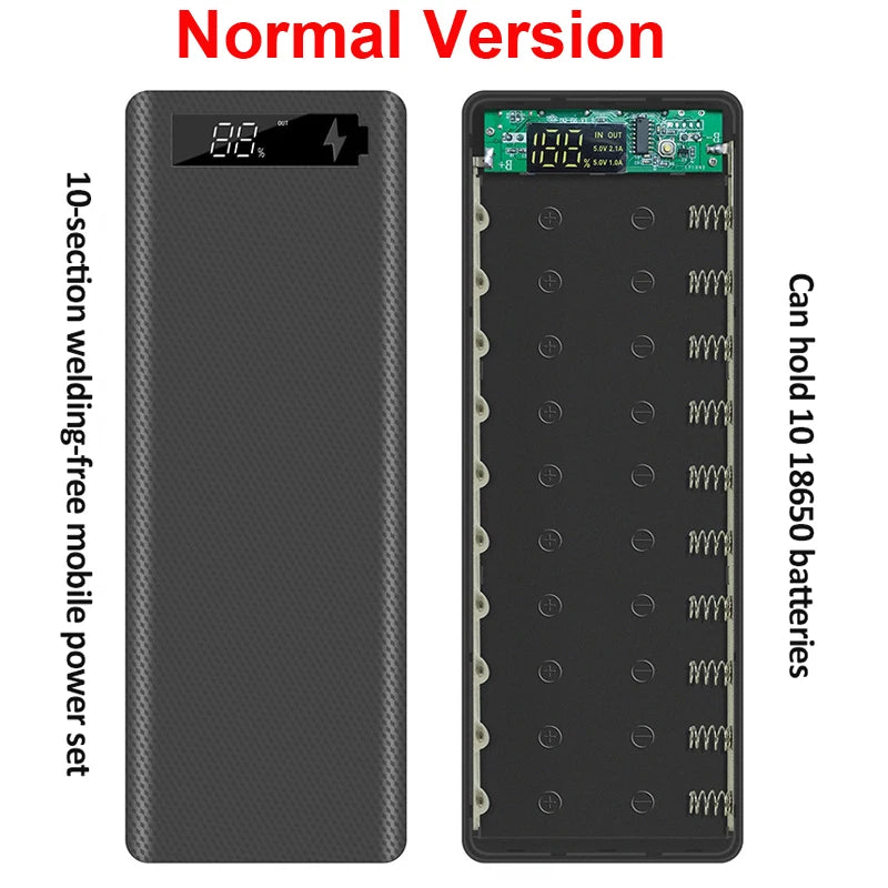 Welding Free 10*18650 Battery Storage Box 2 USB Power Bank Case 5/12V DIY Shell 18650 Battery Holder Case PD QC 3.0 Quick Charge