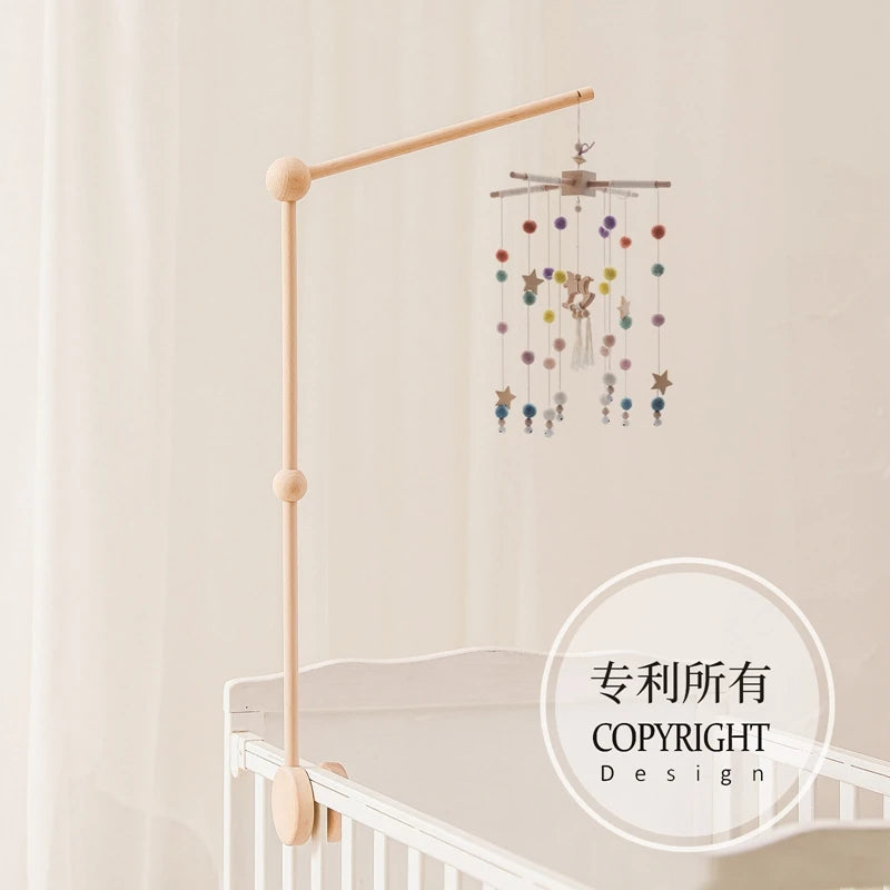 Baby Soft Felt Cartoon Wool Ball Seashell Rattles Hanging Bed Bell Newborn Mobile Crib Wooden Bracket Montessori Education Toys