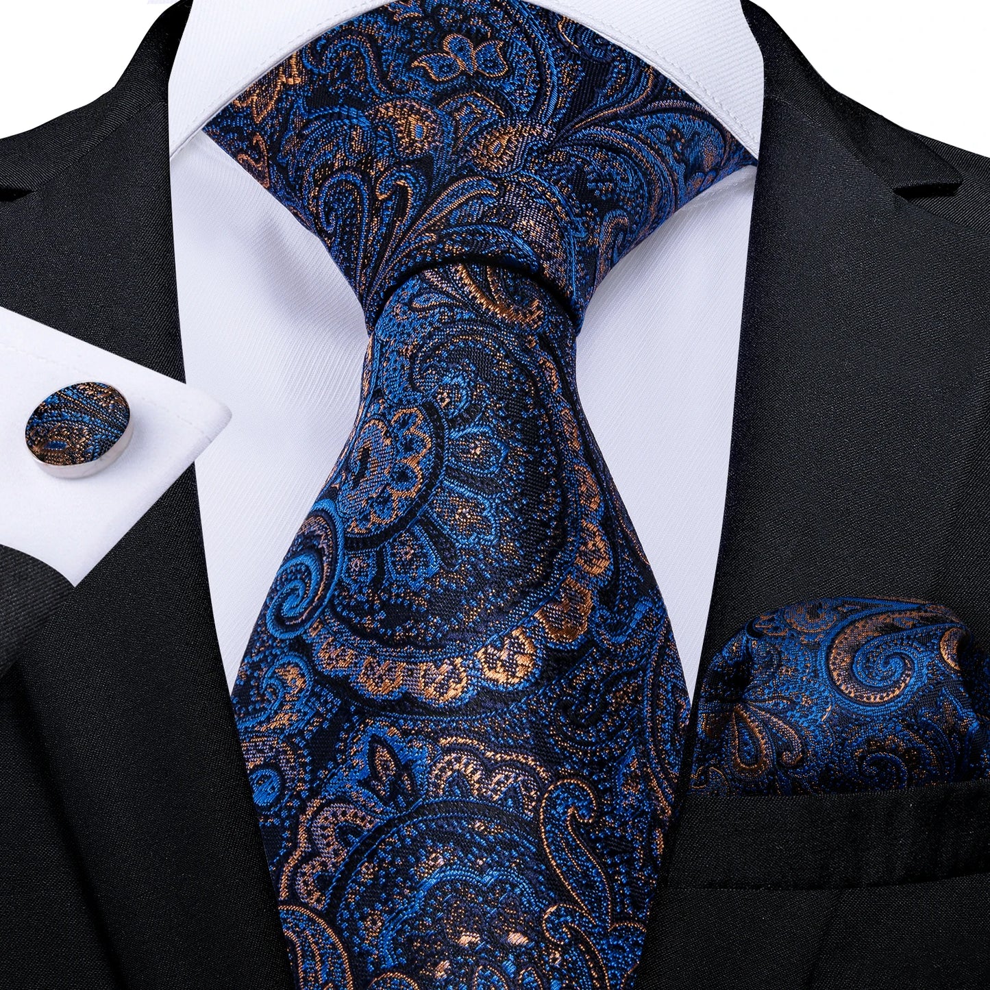 Black And Silver Paisley Floral Men's Ties Gray Blue Pink Wedding Accessories Neck Tie Set Handkerchief Cufflinks Gift For Men