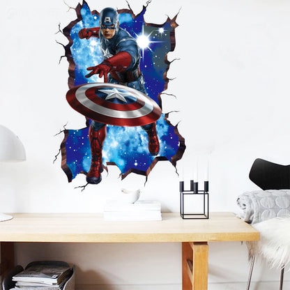 3D Avengers Captain America Cartoon Wall Stickers For Kids Room Super Heroes Decorations PVC Home Decor Wall Mural Art Posters