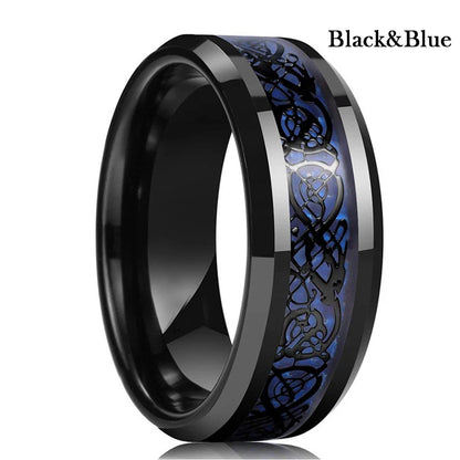 Fashion 8mm Stainless Steel Celtic Dragon Rings For Men Inlay Purple Carbon Fiber Rings Wedding Band Jewelry Birthday Gifts