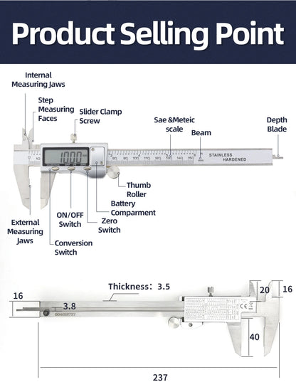 Metal Caliper Digital Pachometer Professional Vernier Caliber Measuring Tools Woodworking Thickness Gauge Depth Electronic Ruler