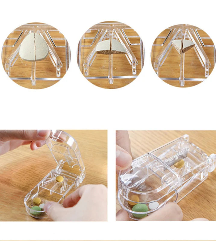 Medicine Box Pill Cutter Portable Drug Box Useful Grinder Splitter Medicine Pill Holder Tablet Cutter Splitter Divider Pill Box