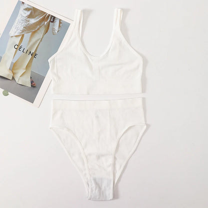 Women Seamless Bra Set Sexy Lingerie Wire Free Push Up Brassiere Bralette Unlined Female Crop Top High Rise Briefs Underwear Set