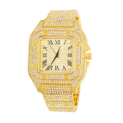 2024 Full Iced Out Watch Mens Cuban Link Chain Bracelet watch Bling Jewelry for Men Big Gold Chains Hip Hop Men Watch Set