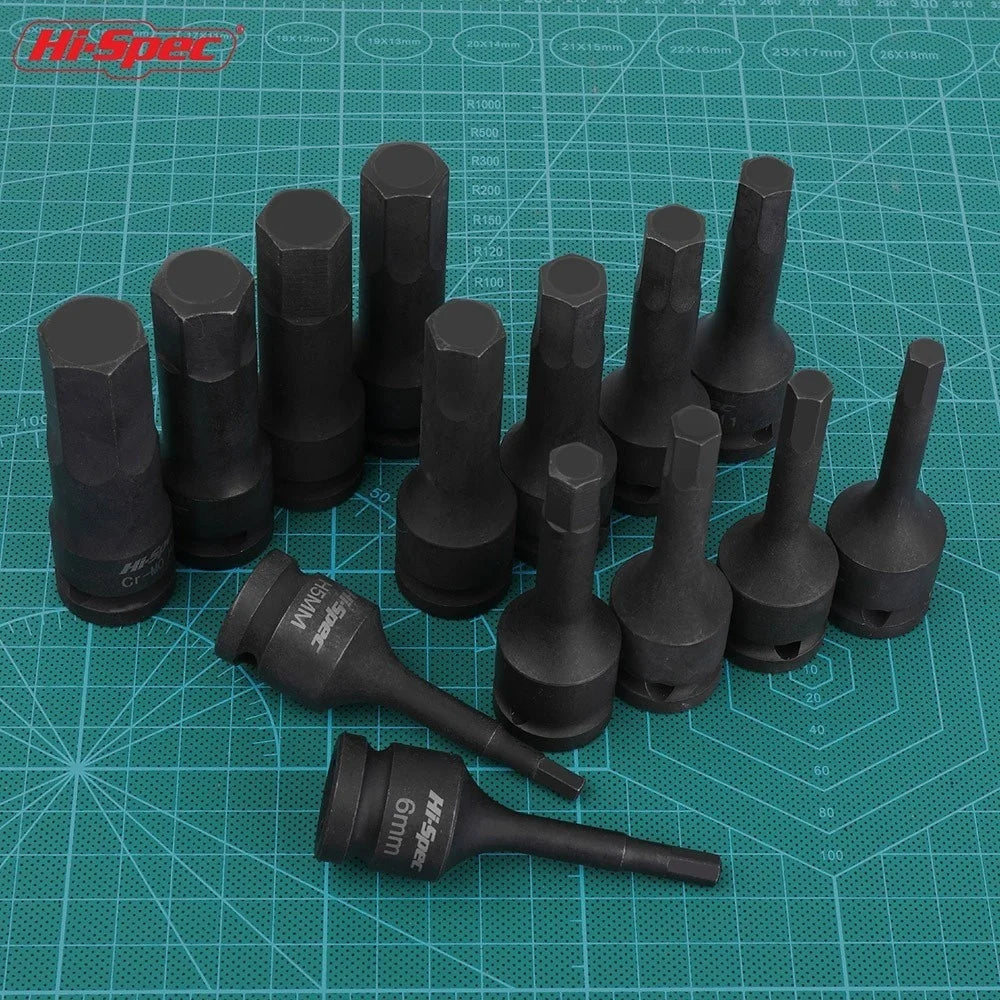 Hi-Spec 1/2" Drive Impact Hex Bit Socket Heavy Duty Cr-Mo Steel Metric Allen Head Adapter Professional Impact Grade Tool