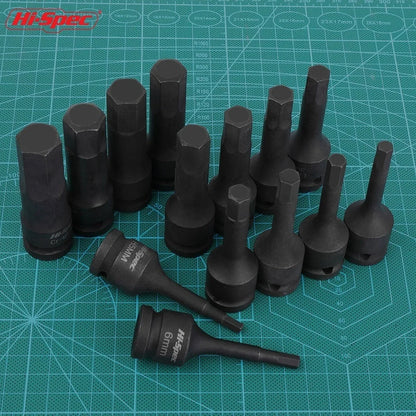 Hi-Spec 1/2" Drive Impact Hex Bit Socket Heavy Duty Cr-Mo Steel Metric Allen Head Adapter Professional Impact Grade Tool