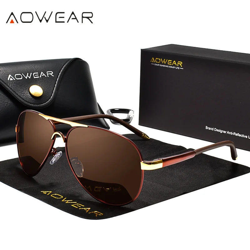 AOWEAR Aviation Polarized Sunglasses Men Driving Mirror Sun Glasses Male Brand Design Classic Pilot Eyewear Oculos Gafas De Sol