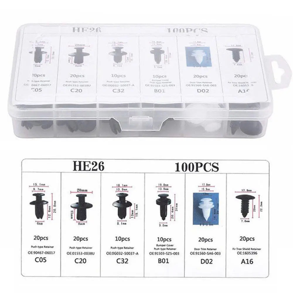 100pcs Trim Panel Retainer Fastener Kit Mixed Auto Fastener Clip Car Body Push Retainer Pin Rivet Bumper Door Car Accessories