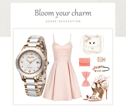 LIGE Brand SUNKTA Fashion Casual Woman Watch Ceramic Simple Bracelet Quartz Ladies Watches Date Waterproof Women's Wristwatches