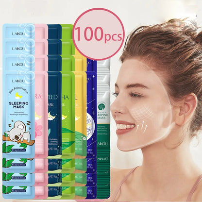 100 Pcs LAIKOU Moisturizing Sleeping Mask Sakura Snail Seaweed Centella Face Mask Tendering & Nourishing Oil-control Skin Care