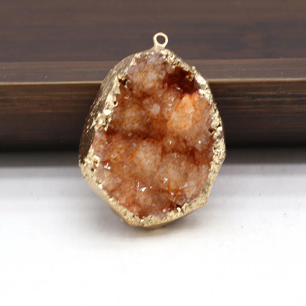 Natural Druzy Stone Pendant Plating Gilded Natural Agates Pendant for Women Jewerly DIY Necklace Bracelet Accessories Making