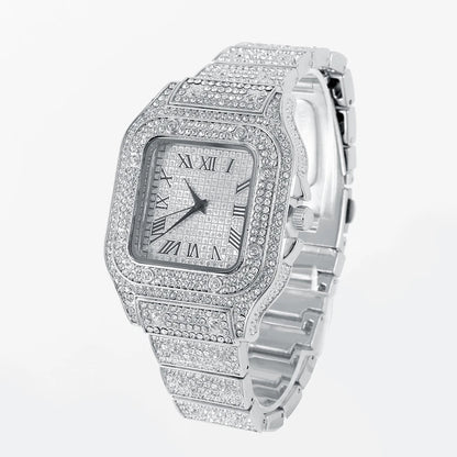 2024 Full Iced Out Watch Mens Cuban Link Chain Bracelet watch Bling Jewelry for Men Big Gold Chains Hip Hop Men Watch Set