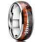 Fashion 8mm Rose Gold Color Stainless Steel Guitar String Rings for Men Koa Wood Inlay Ring Whiskey Barrel Mens Wedding Band