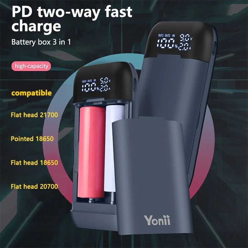 18650 Battery Charger Case DIY Power Bank Box QC3.0 PD 18W Fast Charging Case for 18650 217000 20700 Lithium Battery Charger Box