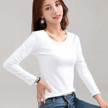 MRMT 2026 Brand New Women's T-shirt Slim Pure Cotton 95% Women T-shirt Long-sleeved for Female Thin White Tops Woman Tees Shirt