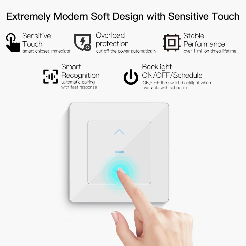 MOES Touch Design WiFi Smart Curtain Switch for Motorized Curtains and Roller Blinds work with Tuya Smart Life App Alexa Google