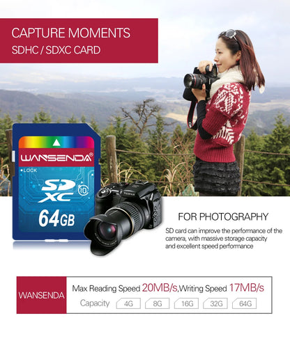 Hotsale WANSENDA SD Memory Card 64GB 32GB Class 10 SD Card 8GB 16GB Transflash SDHC SDXC TF Card Digital Flash Memory Card
