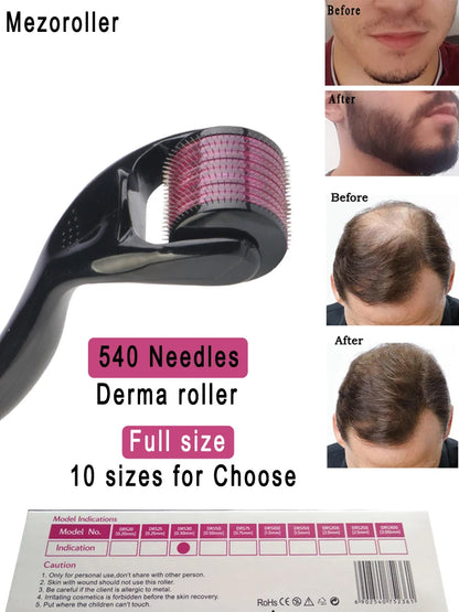 Mezoroller Beard Derma Roller DRS 540 Needles Micro-Needling Roller for Hair Re- Growth Skin Care Body Treatment Microniddle MTS