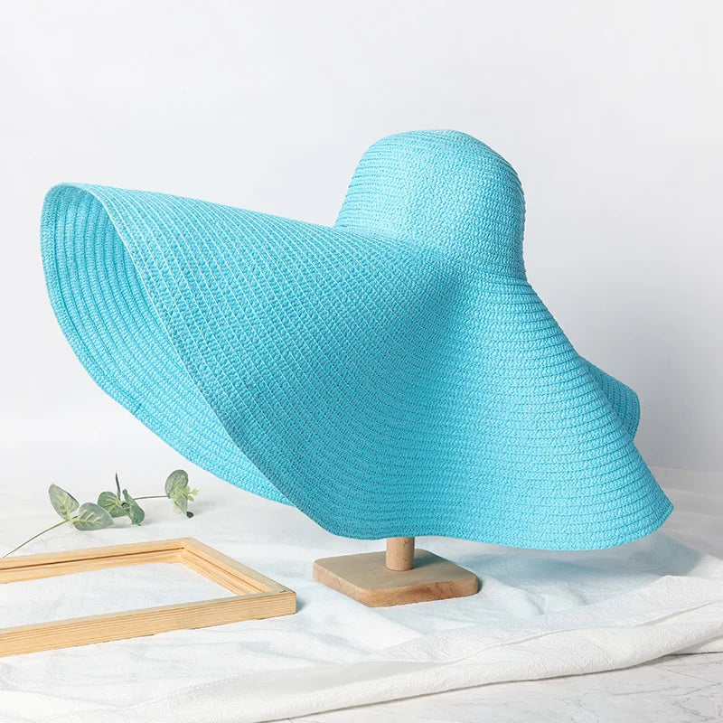 70cm Oversized  Wide Brim Sun Hat Travel  Large UV Protection Beach Straw Hats Women's Summer Floppy Foldable Chapeaux Wholesale