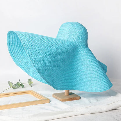 70cm Oversized  Wide Brim Sun Hat Travel  Large UV Protection Beach Straw Hats Women's Summer Floppy Foldable Chapeaux Wholesale