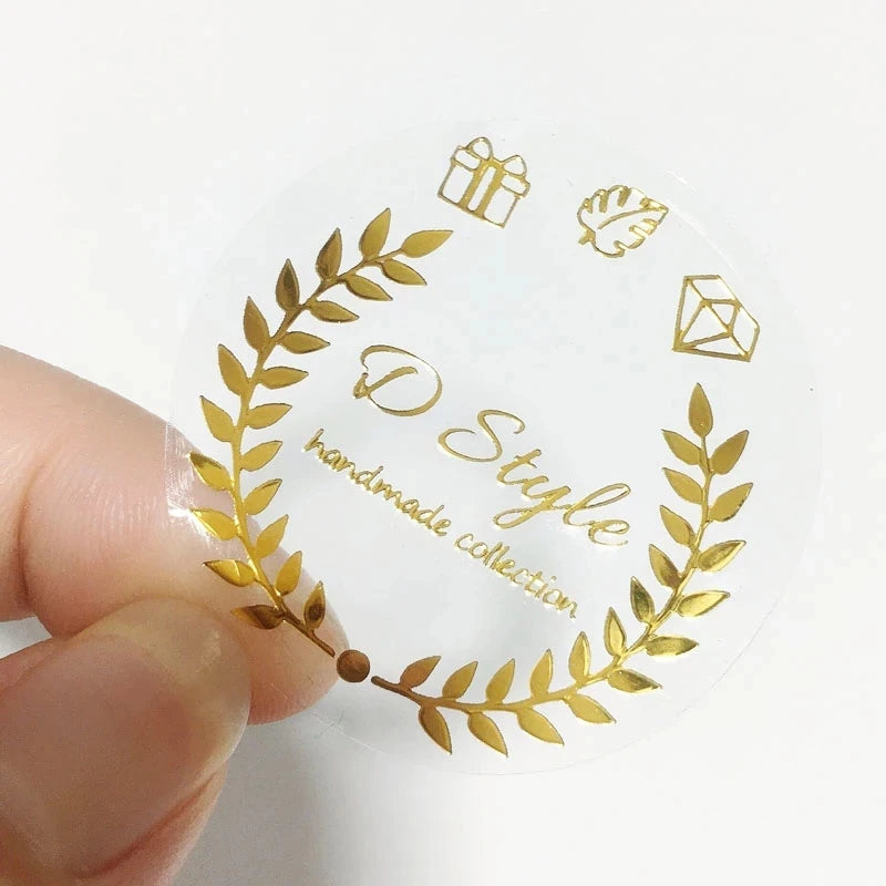 100 Sheets/Black Gold Foil Sticker Custom Commercial Logo Wedding Custom Label Golden Packaging Round Transparent Label you logo