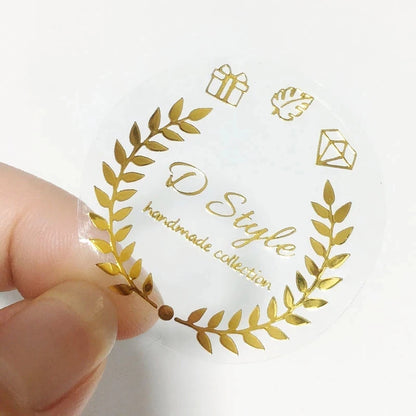 100 Sheets/Black Gold Foil Sticker Custom Commercial Logo Wedding Custom Label Golden Packaging Round Transparent Label you logo