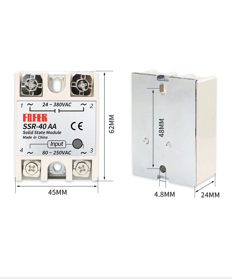 SSR-25AA 40AA 60AA AC Solid State Relay Single Phase AC-AC 80-250VAC Input 24-380VAC Output