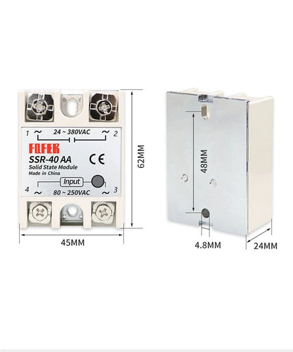 SSR-25AA 40AA 60AA AC Solid State Relay Single Phase AC-AC 80-250VAC Input 24-380VAC Output
