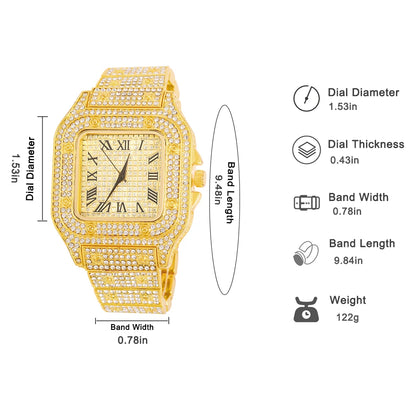 2024 Full Iced Out Watch Mens Cuban Link Chain Bracelet watch Bling Jewelry for Men Big Gold Chains Hip Hop Men Watch Set