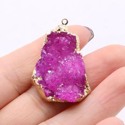 Natural Druzy Stone Pendant Plating Gilded Natural Agates Pendant for Women Jewerly DIY Necklace Bracelet Accessories Making