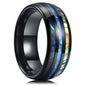 Fashion 8mm Rose Gold Color Stainless Steel Guitar String Rings for Men Koa Wood Inlay Ring Whiskey Barrel Mens Wedding Band