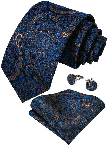 Black And Silver Paisley Floral Men's Ties Gray Blue Pink Wedding Accessories Neck Tie Set Handkerchief Cufflinks Gift For Men