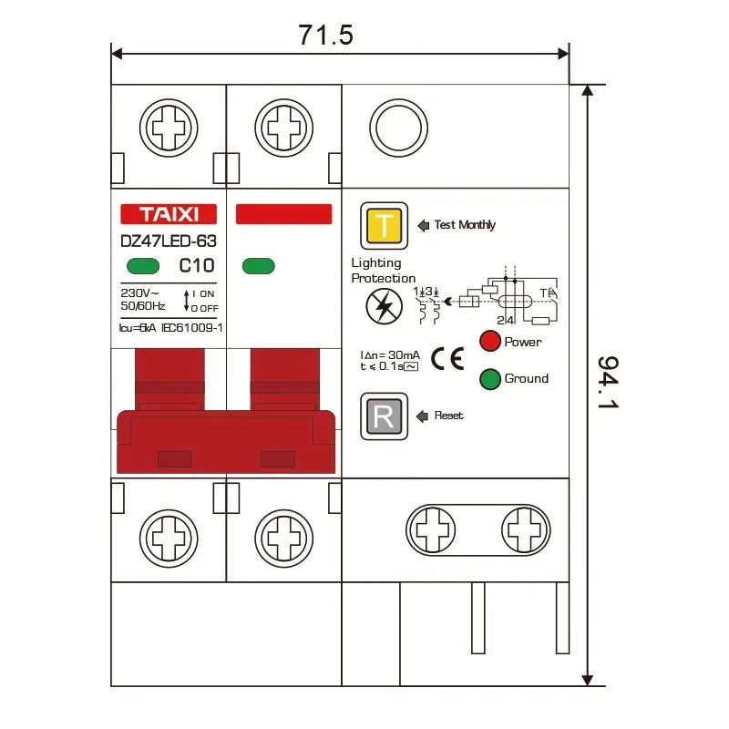 DZ47LED Residual current circuit breaker 220V 10A 16A 20A 40A 32A 63A with surge protector RCBO Lightning protection SPD
