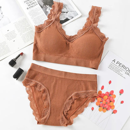 Newest Sexy Lace Underwear Set Padded Bra Set Without Steel Ring Solid Women's Underwear Brassiere Comfortable Fitness Crop Top