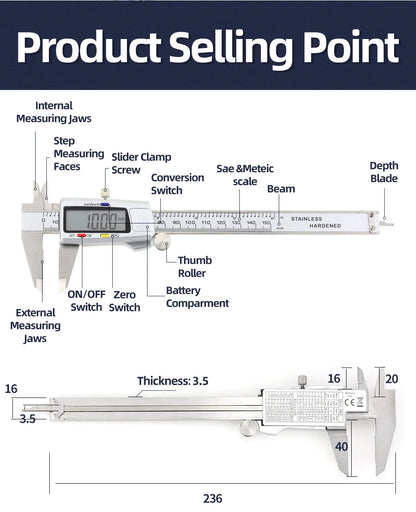 Metal Caliper Digital Pachometer Professional Vernier Caliber Measuring Tools Woodworking Thickness Gauge Depth Electronic Ruler