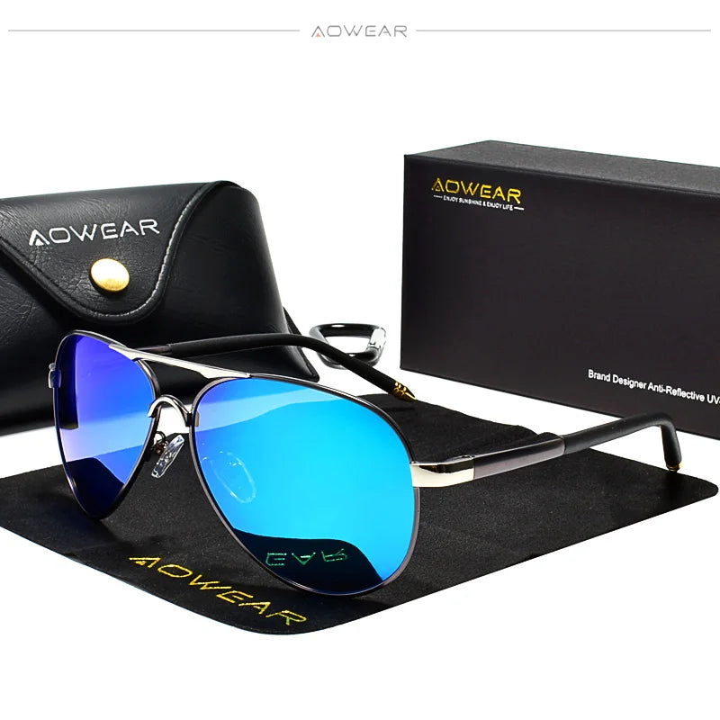 AOWEAR Aviation Polarized Sunglasses Men Driving Mirror Sun Glasses Male Brand Design Classic Pilot Eyewear Oculos Gafas De Sol