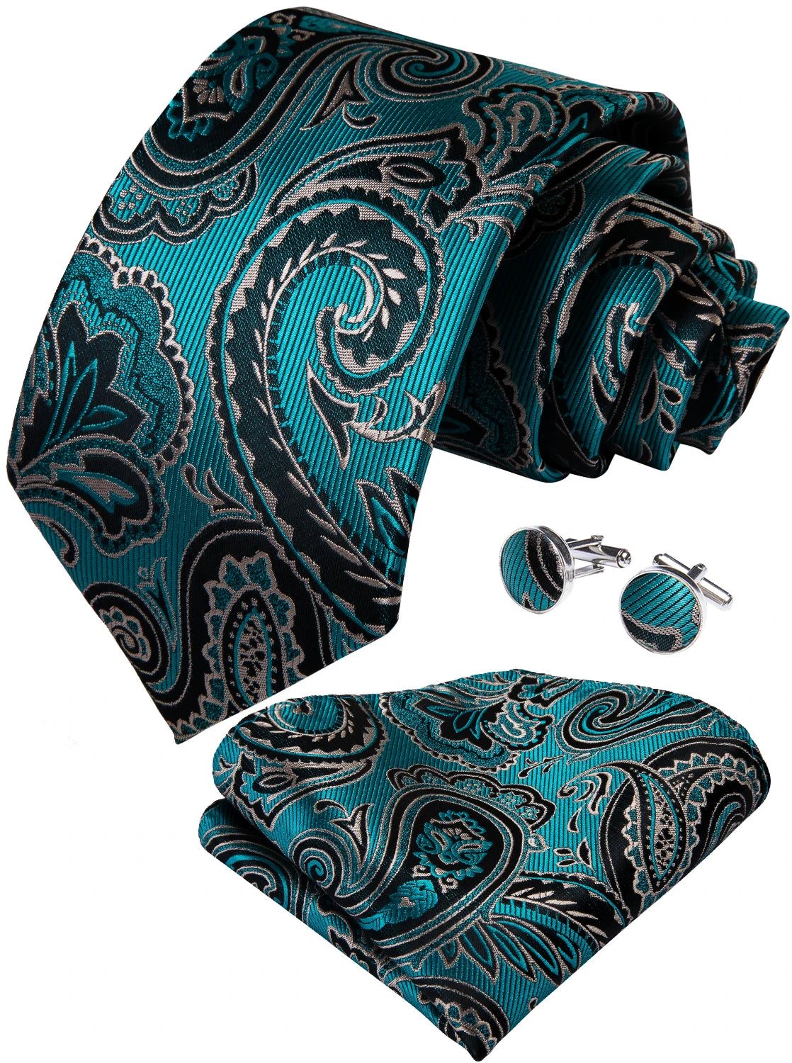 Black And Silver Paisley Floral Men's Ties Gray Blue Pink Wedding Accessories Neck Tie Set Handkerchief Cufflinks Gift For Men