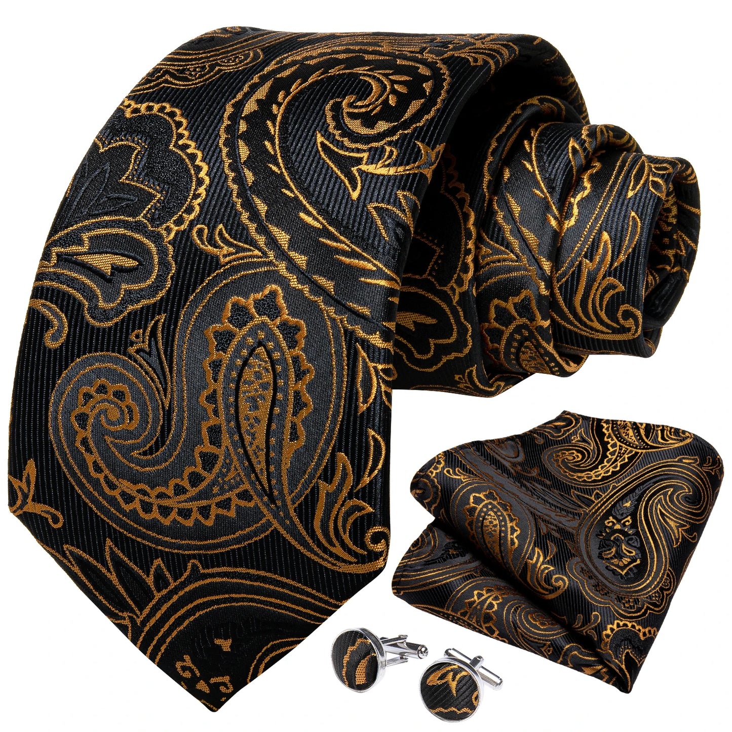 Black And Silver Paisley Floral Men's Ties Gray Blue Pink Wedding Accessories Neck Tie Set Handkerchief Cufflinks Gift For Men